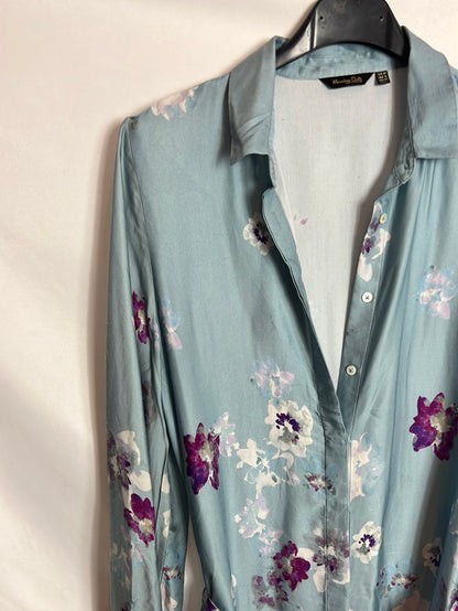 MASSIMO DUTTI. Vestido corto camisero satinado. T 40 (tara)