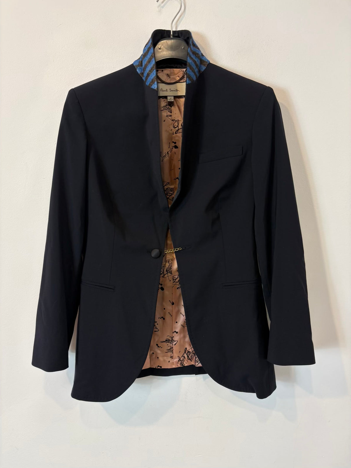 PAUL SMITH. Blazer azul con lana detalles