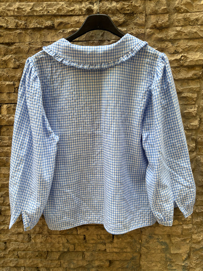 BROWNIE. Blue gingham blouse. TS/M