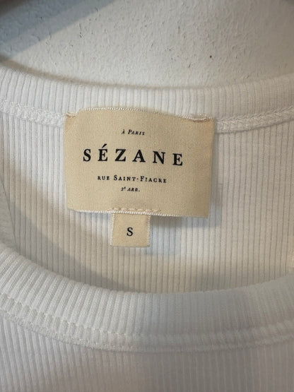 SÉZANE. Top blanco canalé algodón
