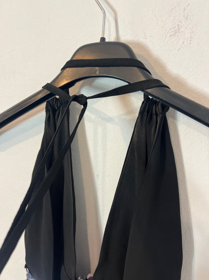 THE ARE. Black sequin knotted top. TS