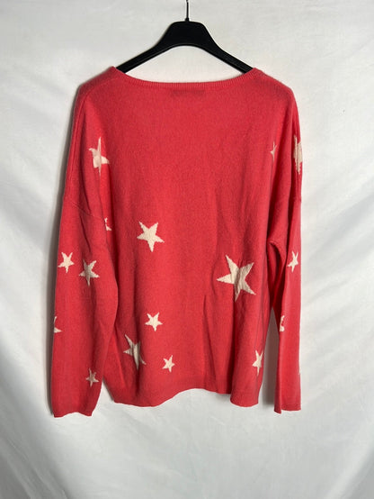 GERARD DAREL. Jersey cashmere rosa estrellas . T2 (M)