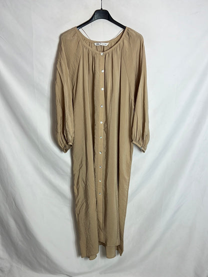 ZARA. Vestido midi abotonado brillo. TM