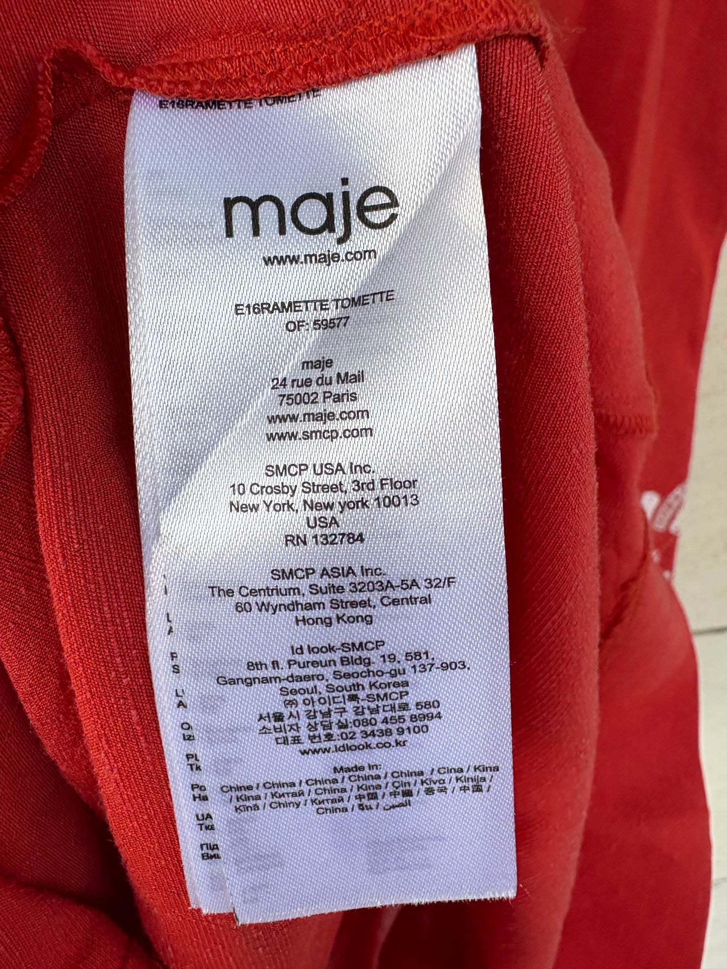 MAJE. Vestido corto rojo bordados. T 1 (S)