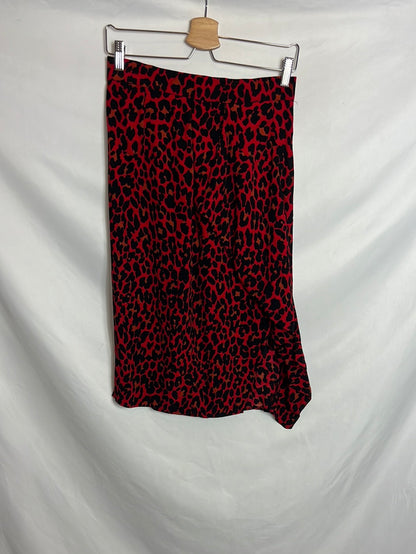 ZARA. Falda roja midi animal print . T S