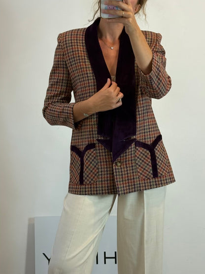 BYAN. Blazer lana cuadros solapa terciopelo