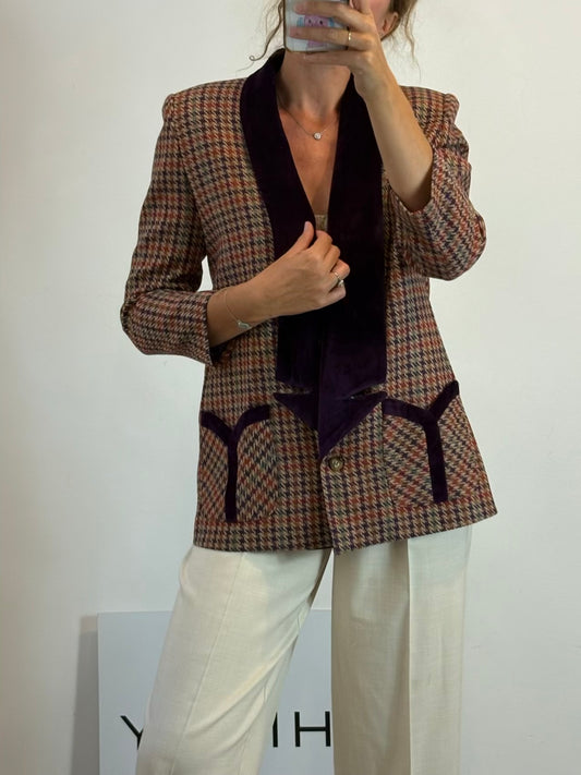 BYAN. Blazer lana cuadros solapa terciopelo