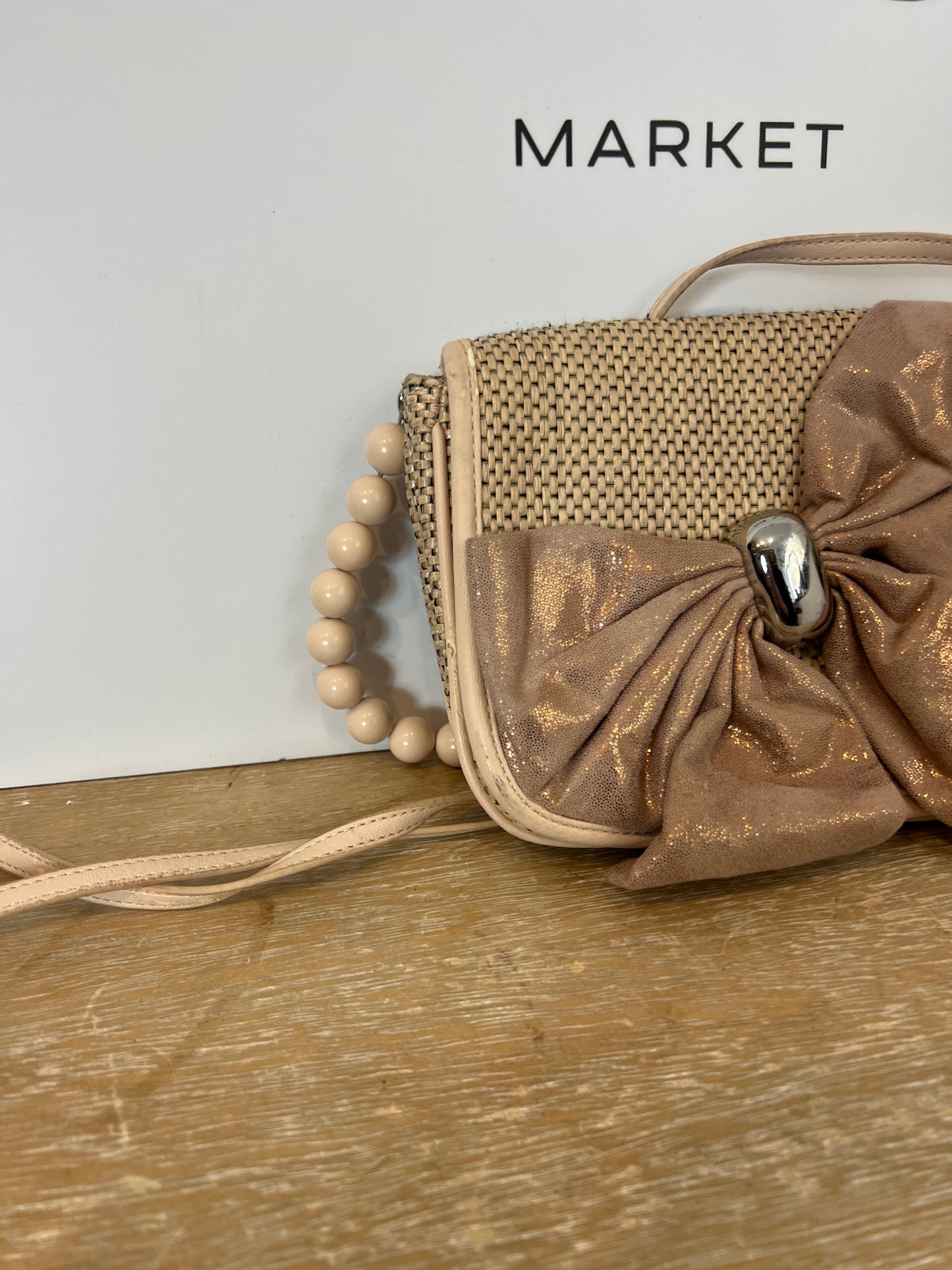 RIVER ISLAND. Beige double-handle bow bag