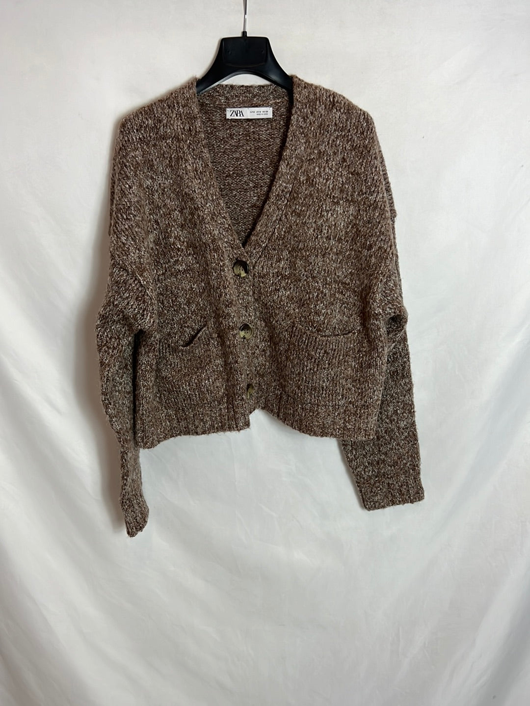 ZARA. Cárdigan corto jaspeado marrón. T M