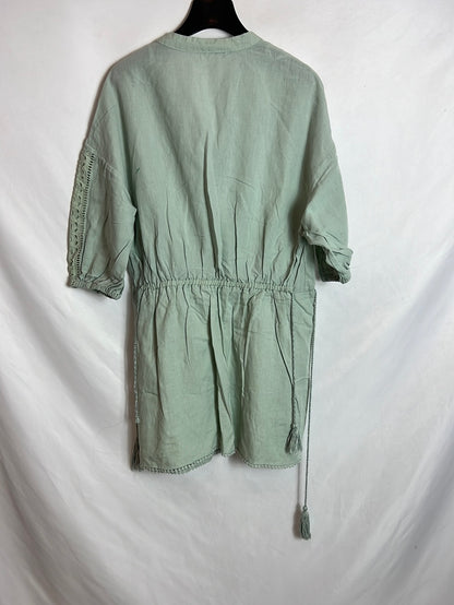 ZARA. Vestido verde claro efecto lino. T M
