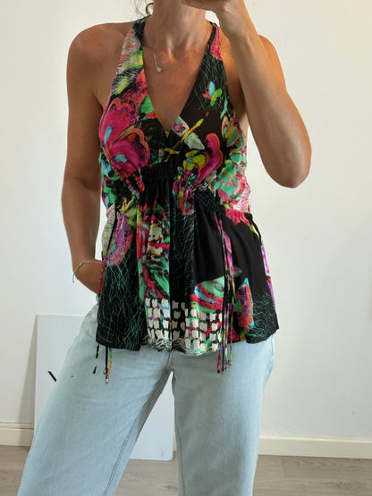 ROBERTO CAVALLI. Top seda estampado. T M