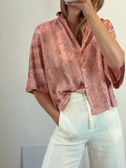 MANGO. Blusa fluida tonos rosa