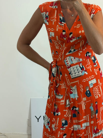 NICE THINGS. Orange dress with a patterned print, size 36