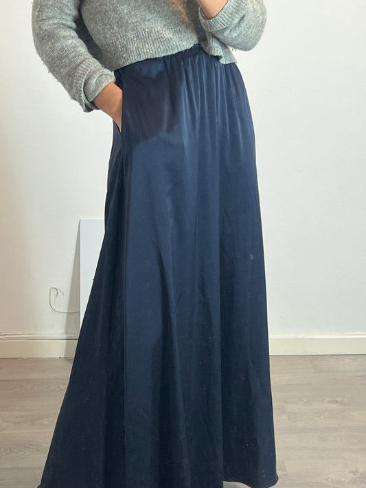 TCN. Falda larga azul seda T.xs