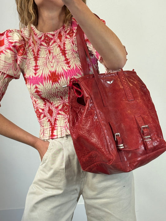 ZADIG & VOLTAIRE. Bolso shopper rojo piel