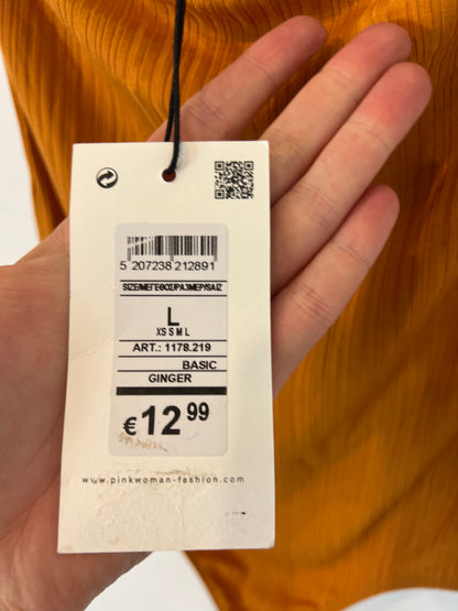 PINK WOMAN. body mostaza canalé T.l