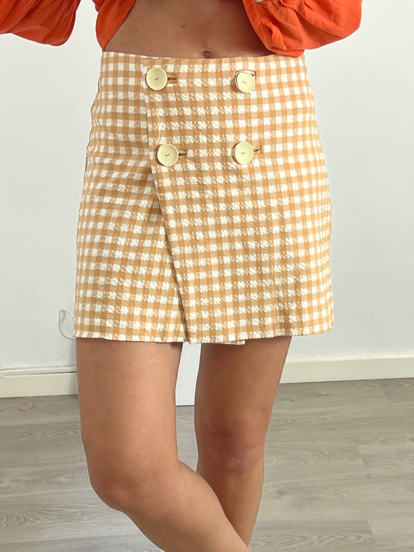 MANGO. Checkered wrap skirt Tm