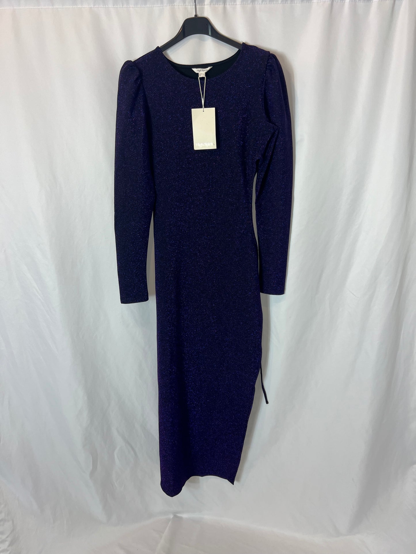 HIGH SPIRITS. Long purple dress with slits. TS