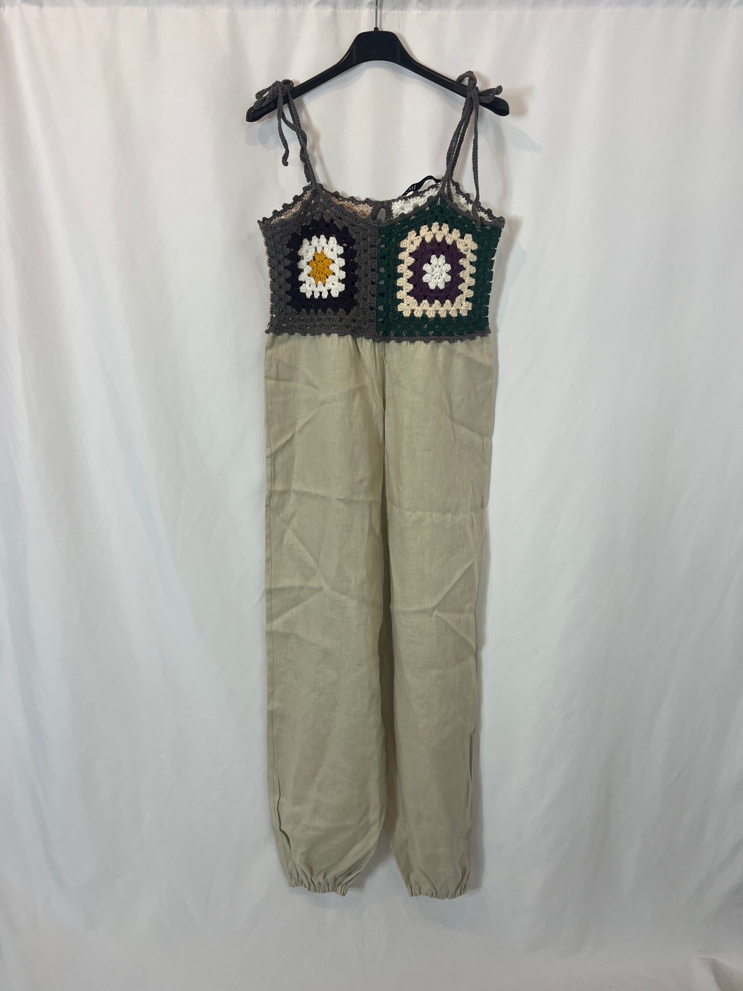 ZARA. Mono largo lino y crochet colores. T S