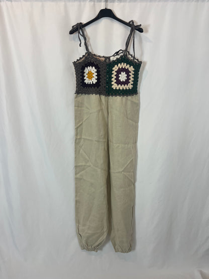 ZARA. Mono largo lino y crochet colores. T S