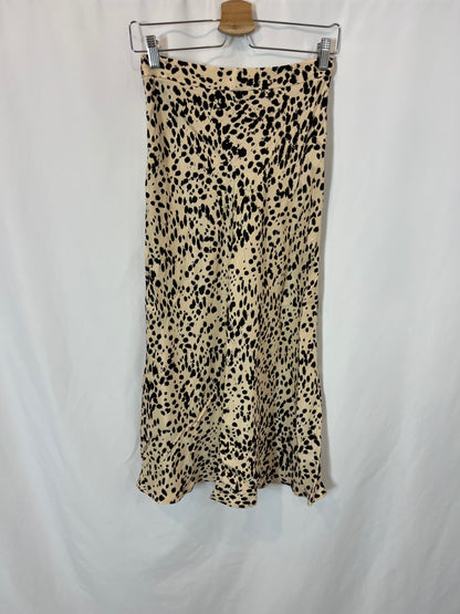 MASSIMO DUTTI. Satin animal print midi skirt. T 36