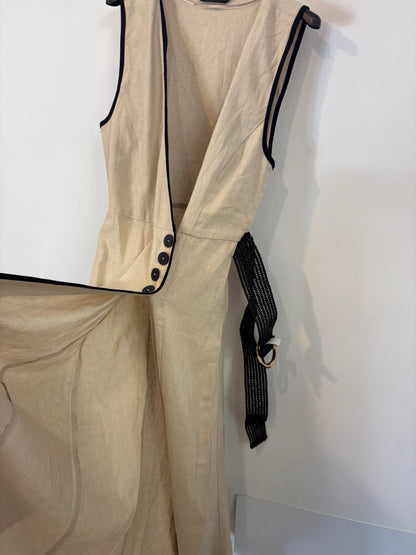ZARA. Vestido largo lino beige abotonado