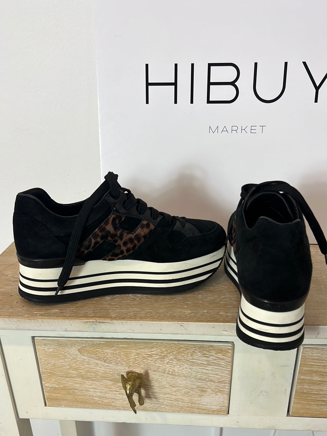 HOGAN. Black sneakers with animal print logo. Size 39