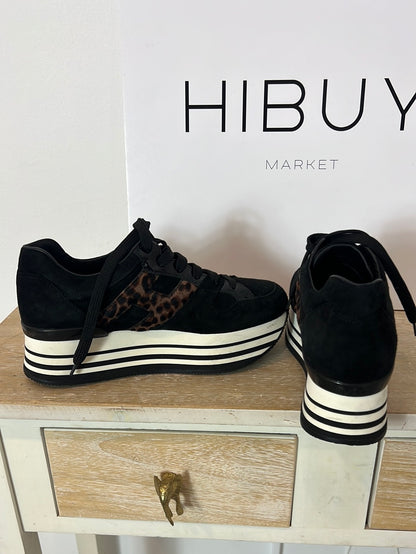 HOGAN. Black sneakers with animal print logo. Size 39