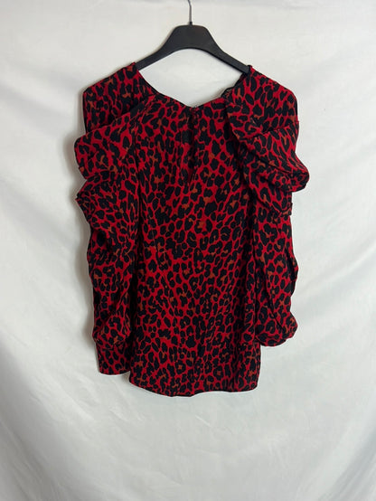 ZARA. Blusa manga abullonada animal print. T L