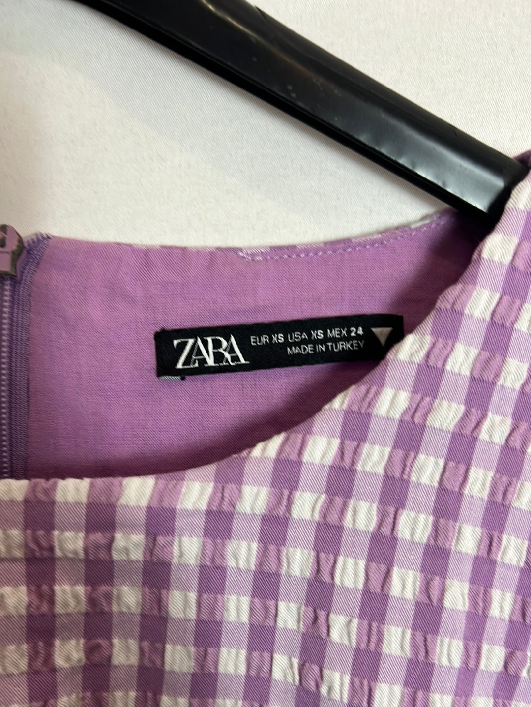 ZARA. Vestido vichy morado elástico. T XS