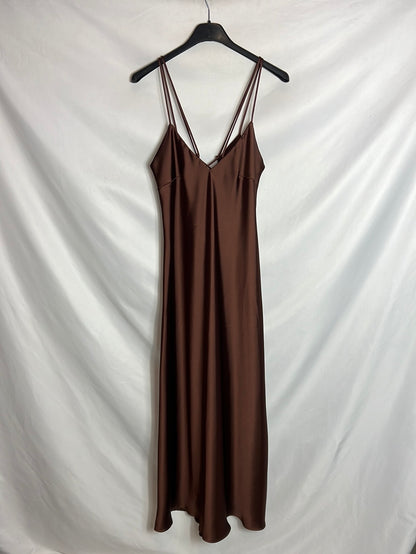 ZARA. Vestido lencero marrón T.s
