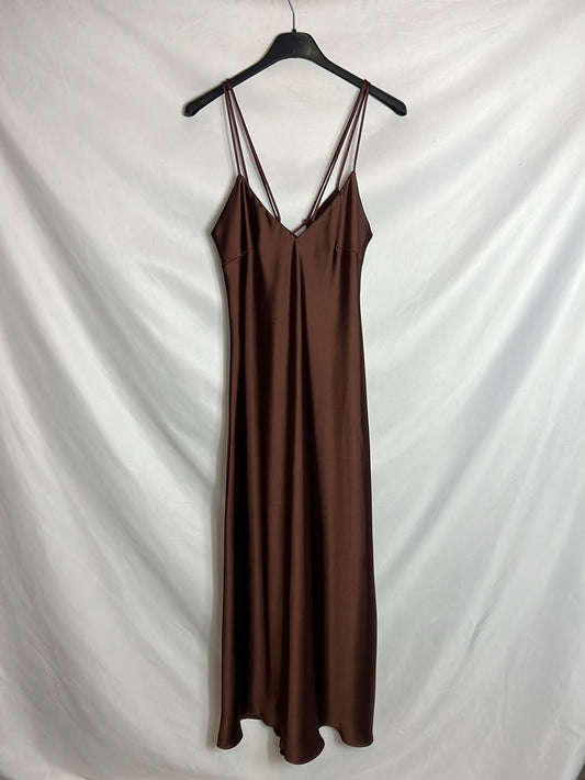 ZARA. Vestido lencero marrón T.s