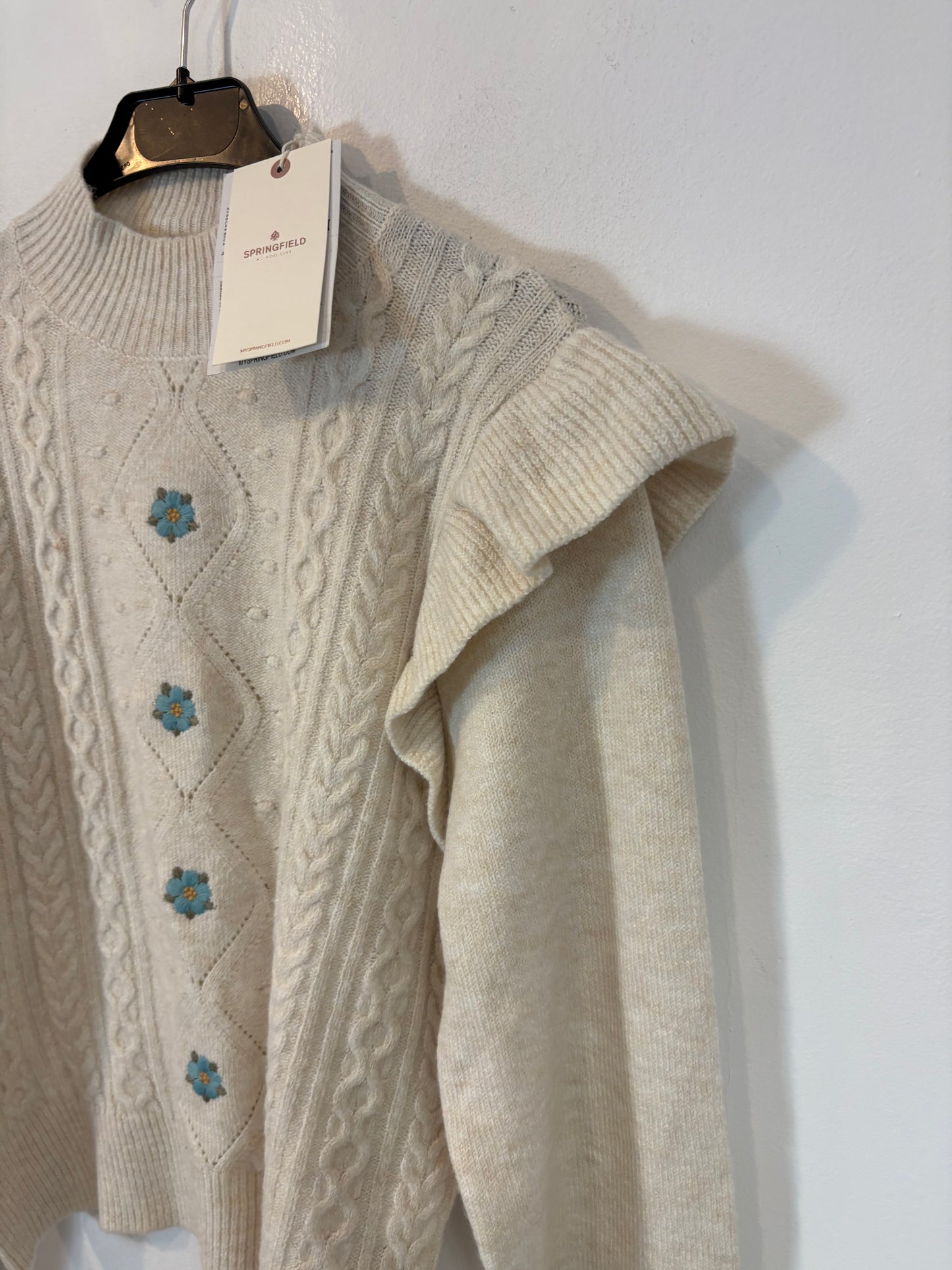 SPRINGFIELD. Jersey beige flores bordadas. T L (S/M)