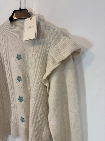 SPRINGFIELD. Jersey beige flores bordadas. T L (S/M)