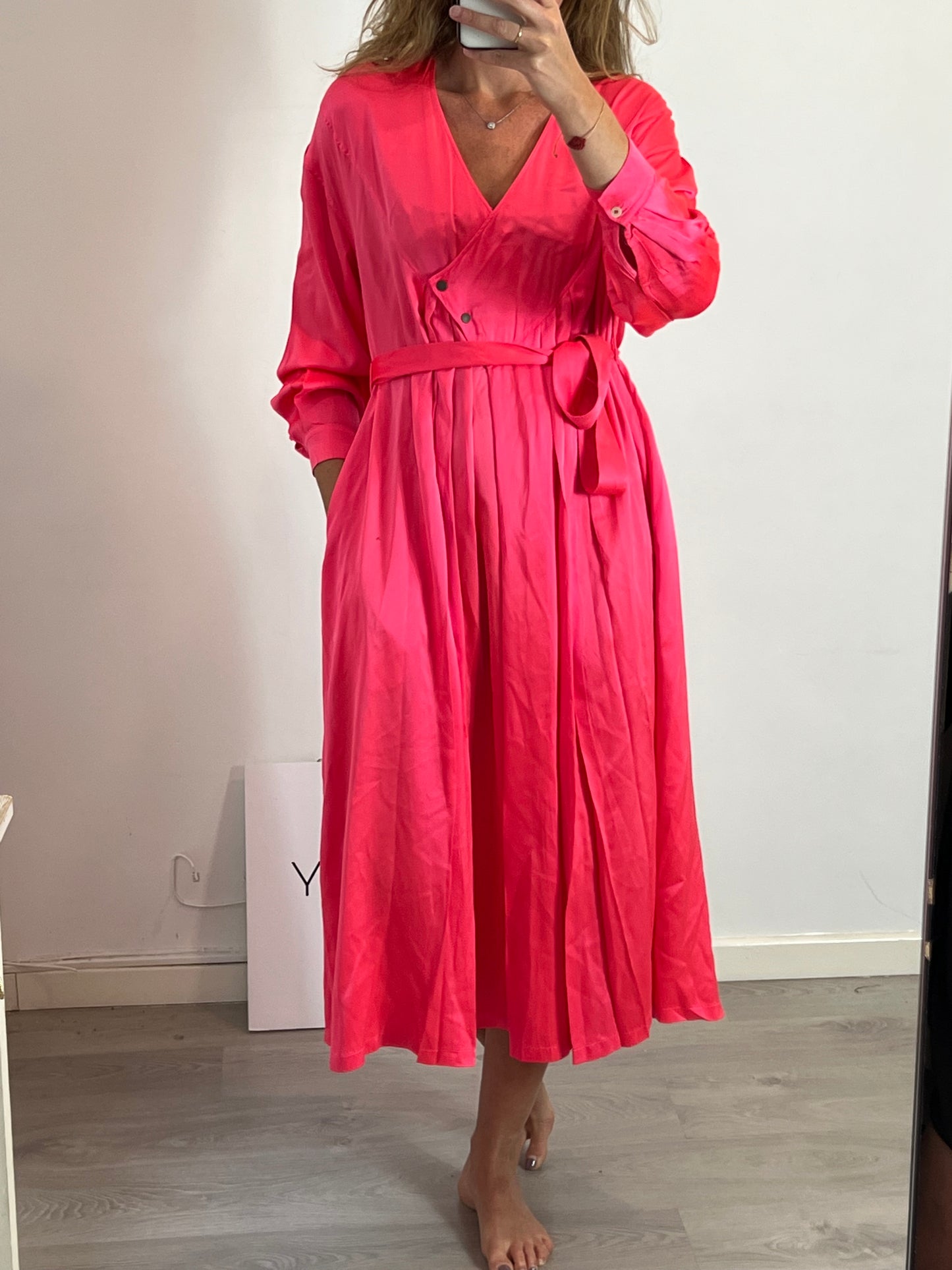 FORTE FORTE. Fuchsia silk midi dress. Size 0 (XS/S)
