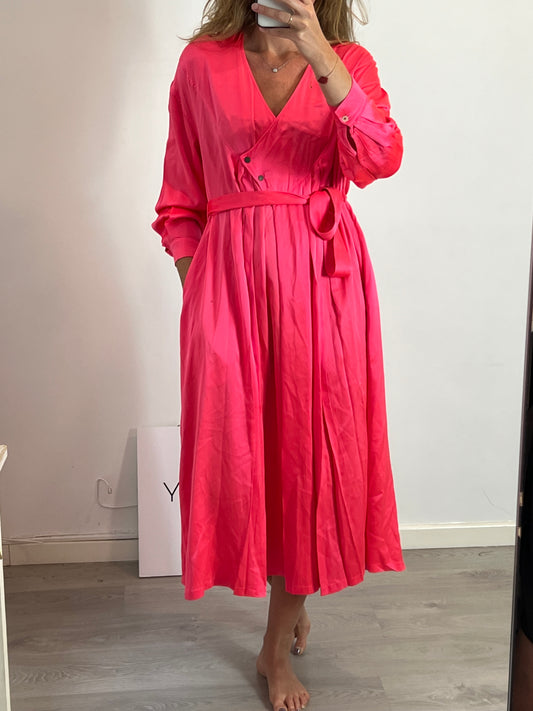 FORTE FORTE. Fuchsia silk midi dress. Size 0 (XS/S)