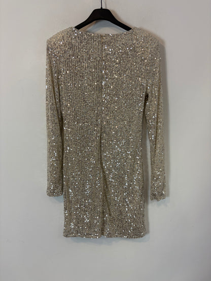 ZARA. Vestido corto lentejuelas doradas