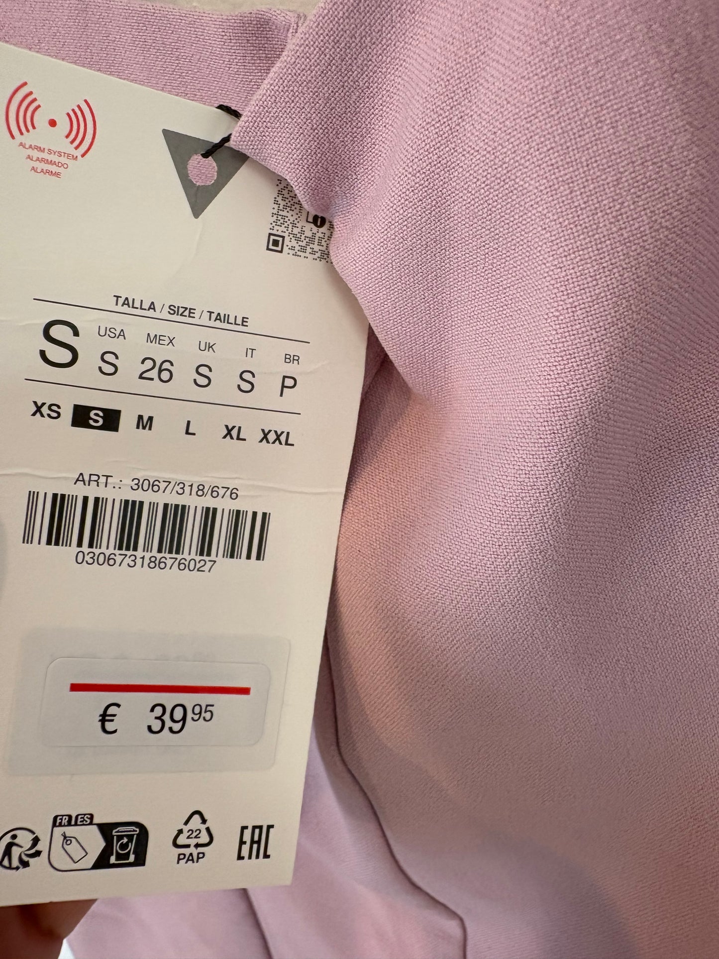 ZARA. Vestido corto malva tablas. T S