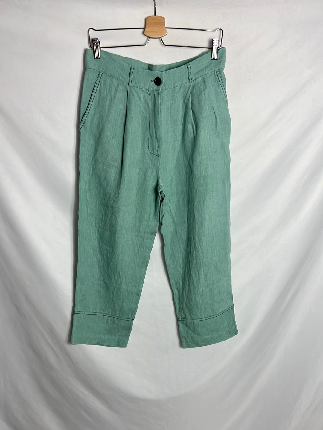 SOPHIE AND LUCIE. 100% linen aqua green trousers. Size 38