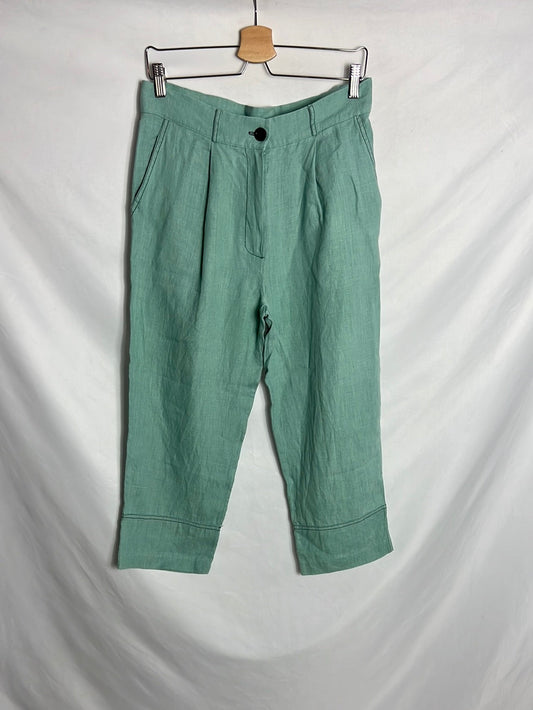 SOPHIE AND LUCIE. 100% linen aqua green trousers. Size 38