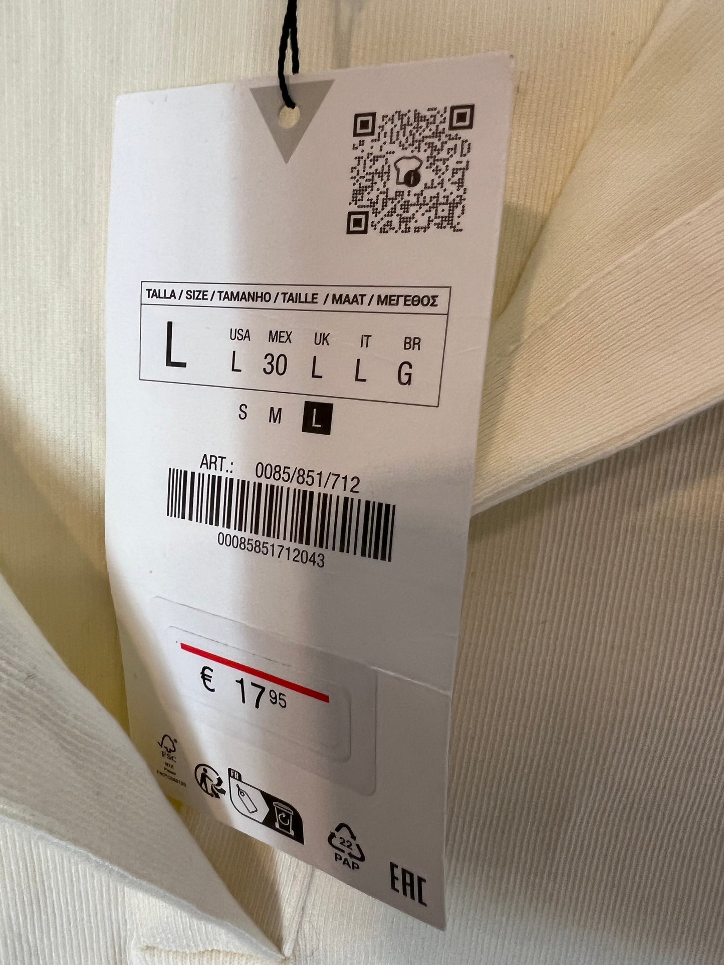 ZARA. Body color crudo canalé. T L (s/m)