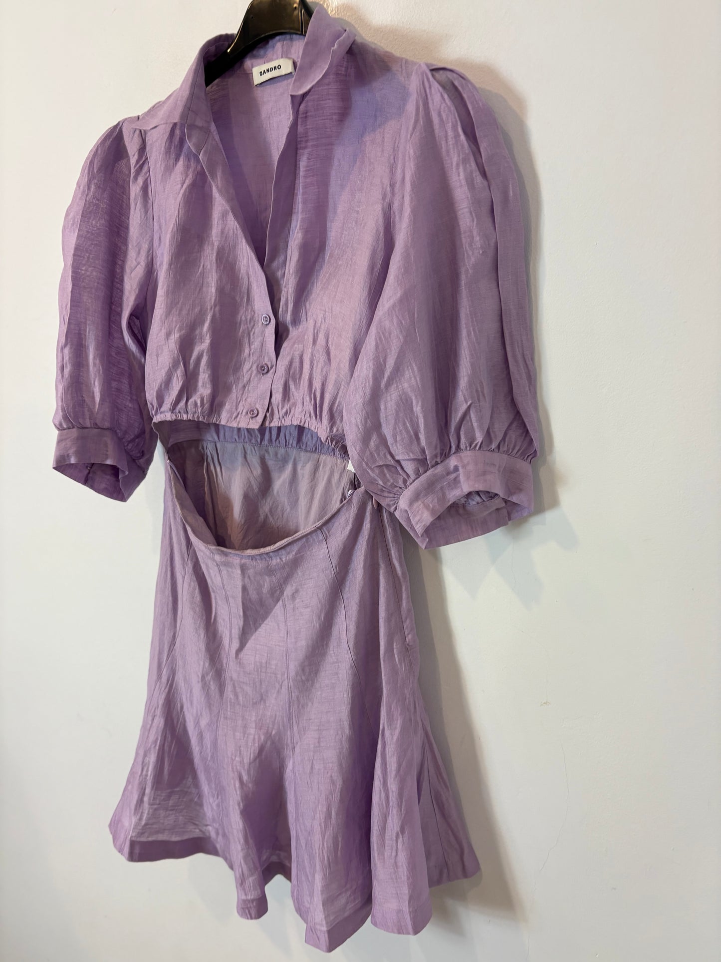 Vestido corto lino malva abertura