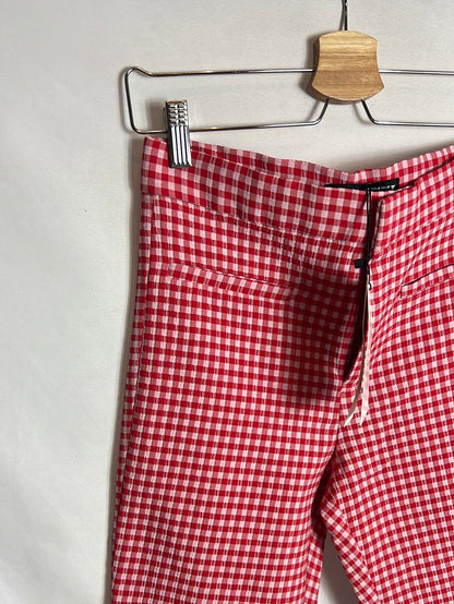 ZARA. Pantalón cuadros vichy rosa y rojo. T S