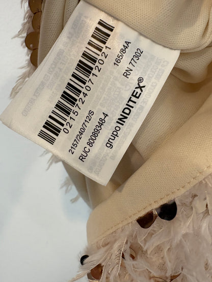 ZARA. Top textura y lentejuelas beige