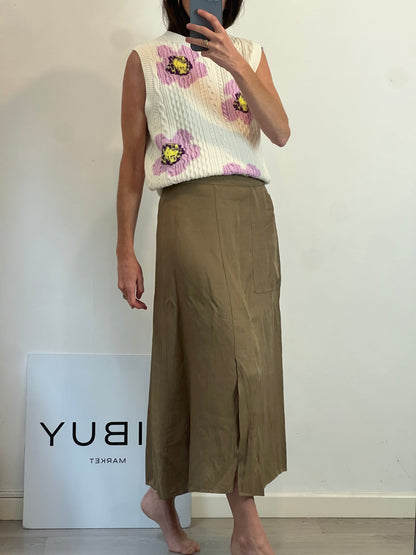 MANGO. Falda midi abertura con lino