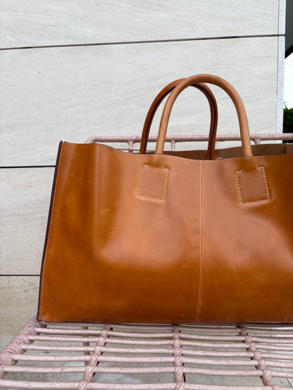 ZARA HOME. Bolso shopper camel piel