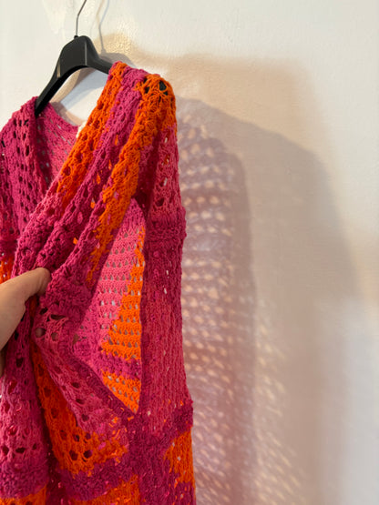 NICOLI. Kimino largo crochet bicolor