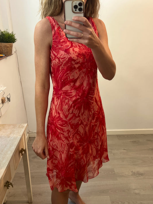 KHARISMA. Red sequin print dress. Size 42 (S)