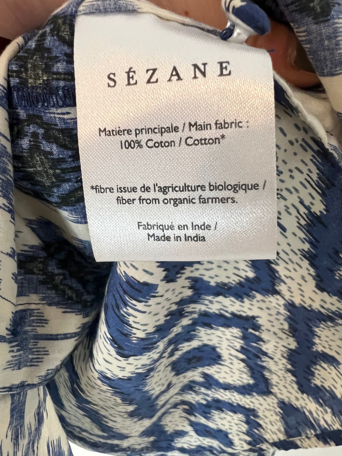 SEZANE. Blue printed blouse, size 42