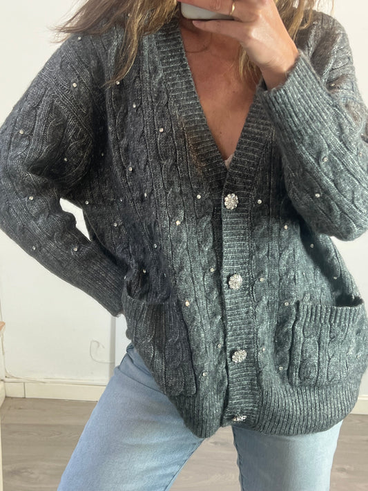 MANGO. Jersey gris botones joya T.s